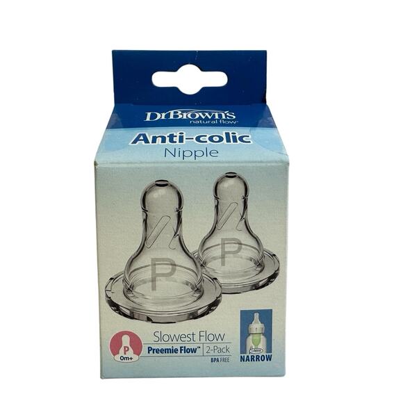 Dr Browns Anti colic Preemie Flow Slowest Flow Nipples 2 Pack Narrow Bottle - Picture 1 of 4
